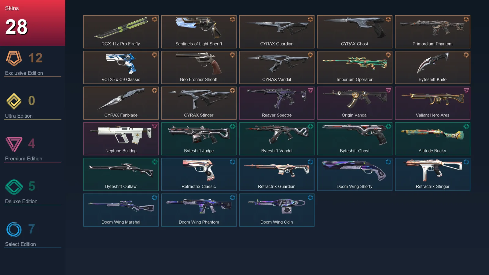 AP | Lv40 | Unranked | 28 Skin | 12 Agent | 19 Buddy