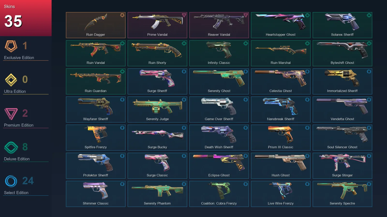 AP | Lv290 | Unranked | 35 Skin | 28 Agent | 112 Buddy — Valorant account