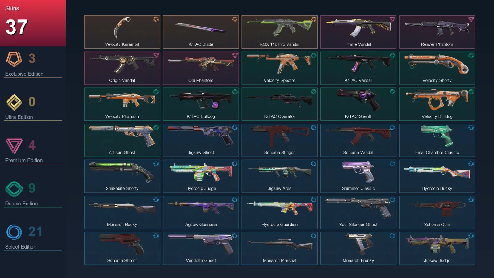 NA | Velocity Karambit | K/TAC Blade | RGX 11z Pro Vandal | Prime Vandal | 37 Skin | 21 Agent | 59 Buddy | Lv113