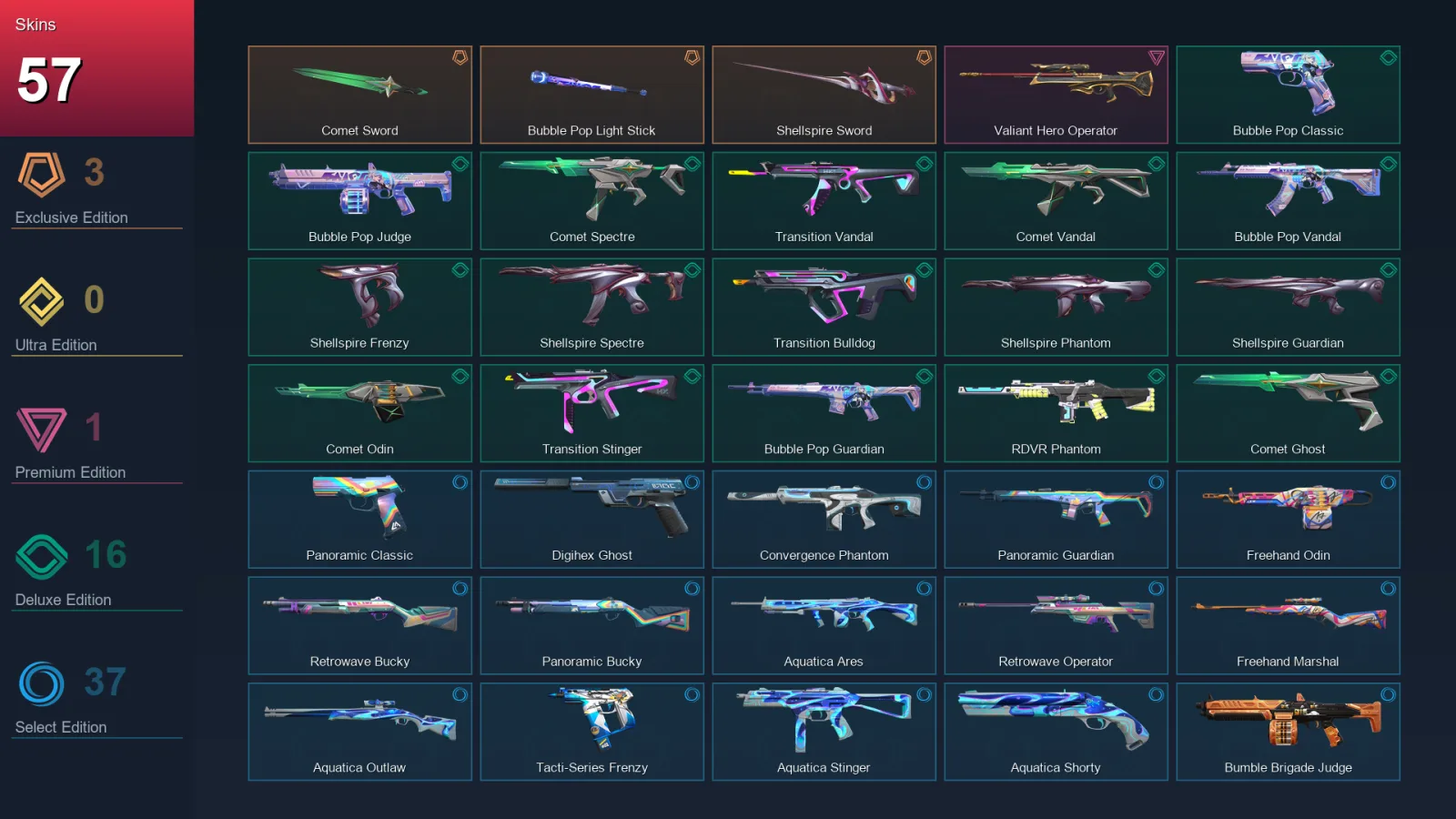 EU | Lv183 | Unranked | 57 Skin | 24 Agent | 97 Buddy