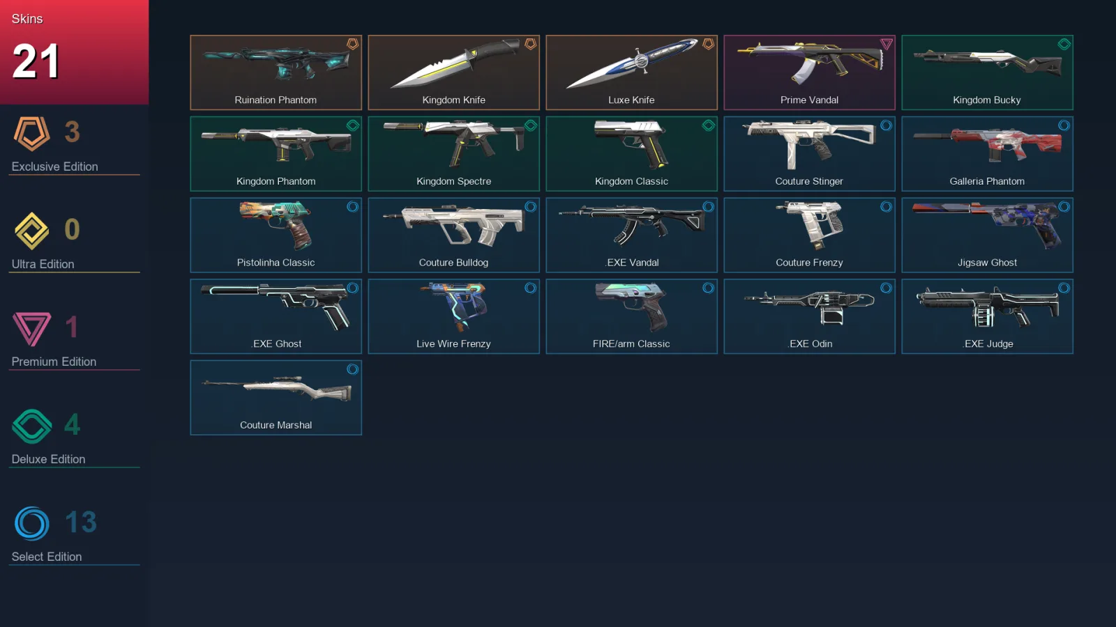EU | Lv100 | Unranked | 21 Skin | 19 Agent | 50 Buddy