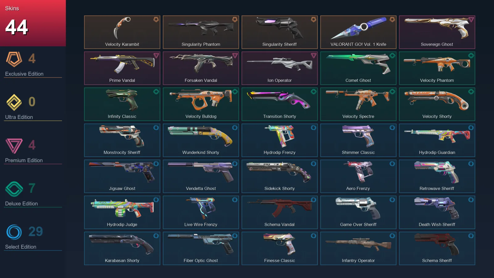 AP | Lv283 | Unranked | 44 Skin | 28 Agent | 104 Buddy