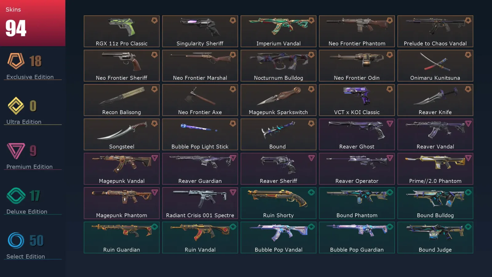 [Valorant] | EU | Level 184 | 27 Agents | 94 Skins — Valorant account