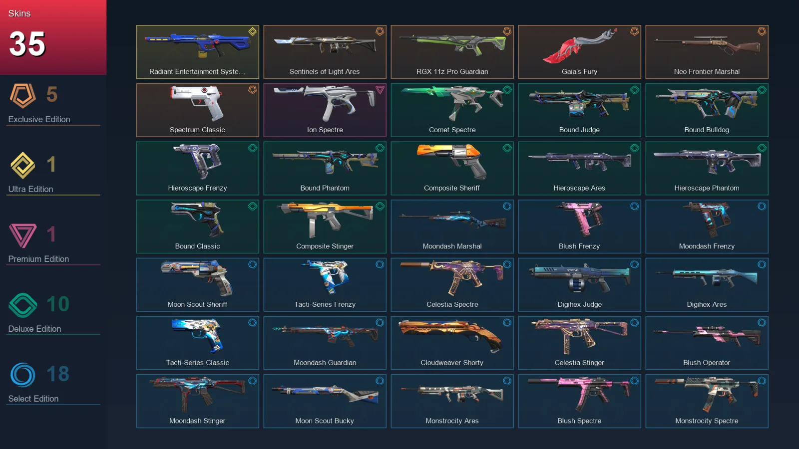 AP | Lv34 | Unranked | 35 Skin | 12 Agent | 24 Buddy