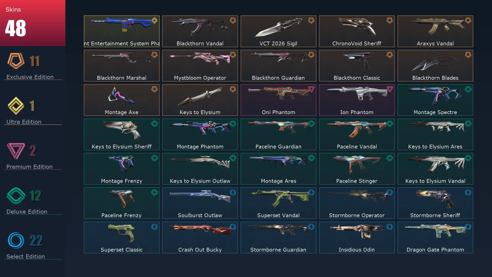 [Valorant] | EU | Level 93 | Diamond 3 | 21 Agents | 48 Skins