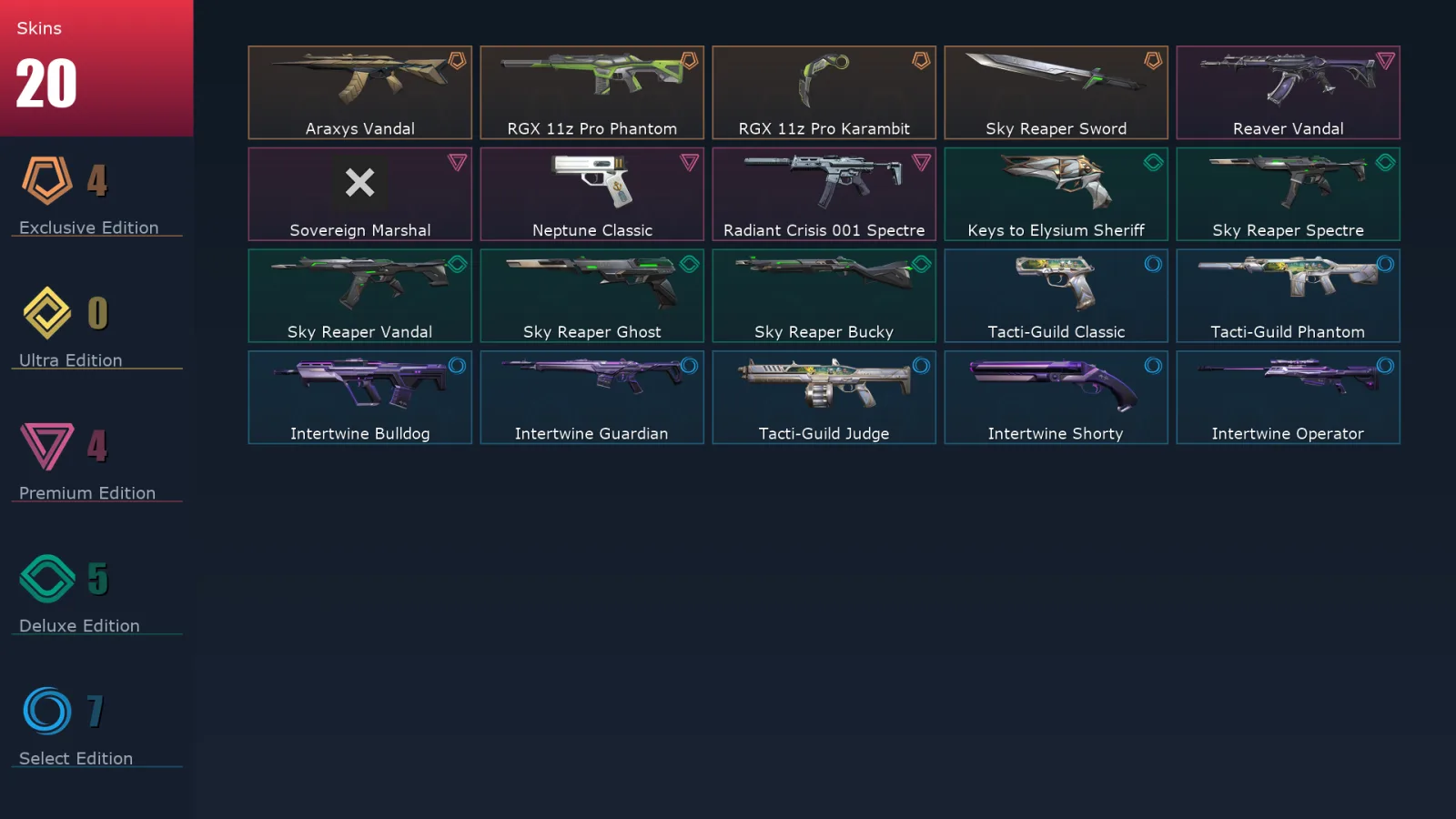 [Valorant] | EU | Level 57 | Platinum 1 | 17 Agents | 20 Skins