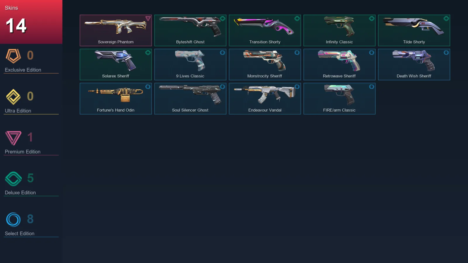 AP | Sovereign Phantom | Byteshift Ghost | Transition Shorty | Infinity Classic | 14 Skin | 27 Agent | 81 Buddy | Lv249