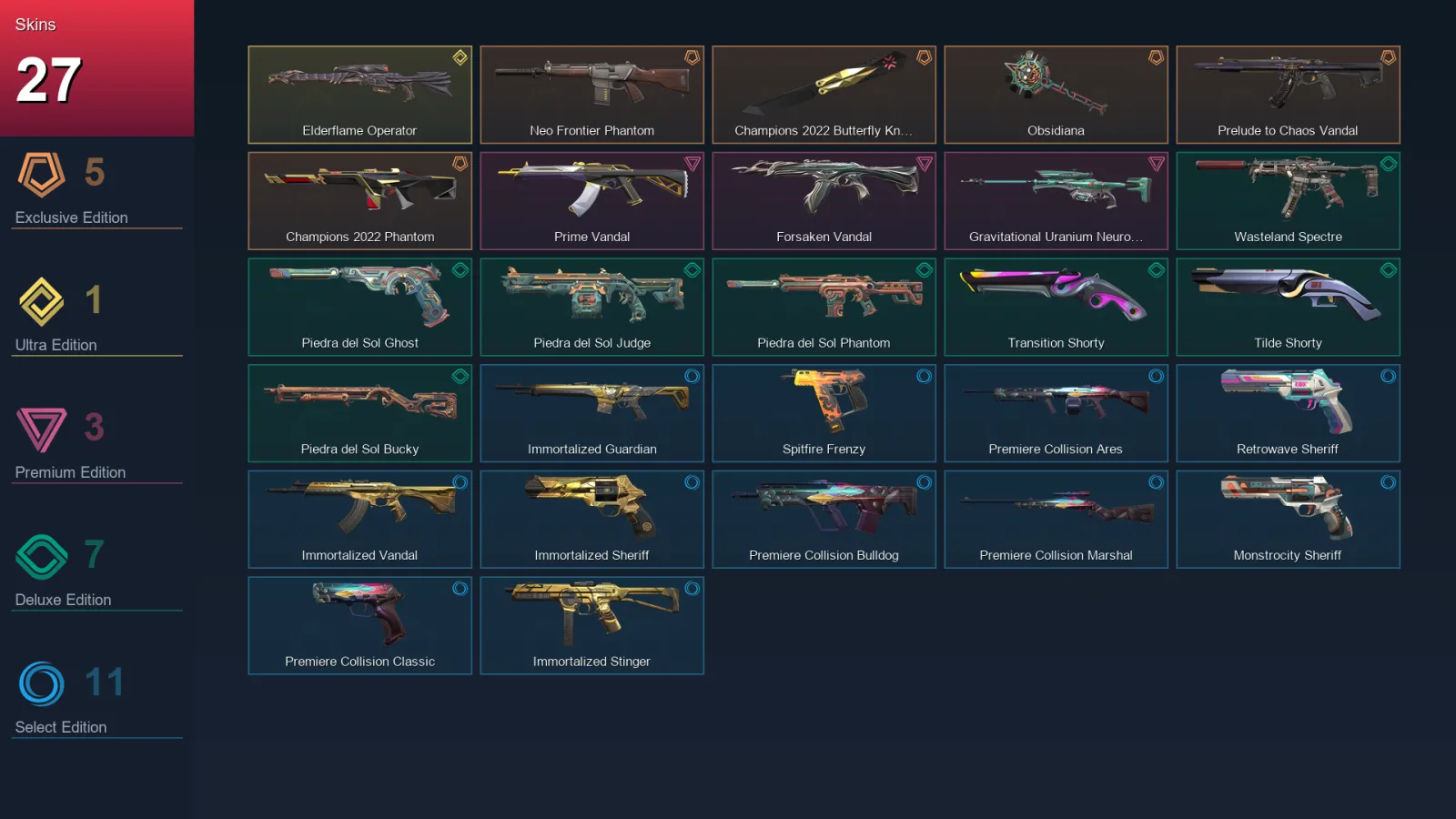 LA | Lv122 | Unranked | 27 Skin | 27 Agent | 64 Buddy