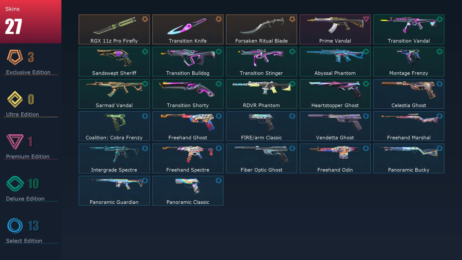 [Valorant] | EU | Level 202 | 28 Agents | 27 Skins