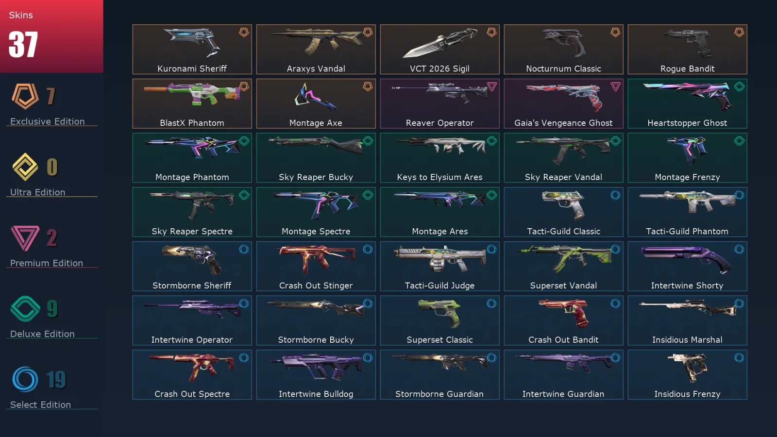 [Valorant] | EU | Level 68 | Diamond 1 | 18 Agents | 37 Skins