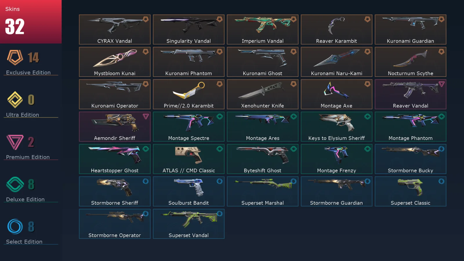 [Valorant] | EU | Level 134 | Diamond 1 | 28 Agents | 32 Skins
