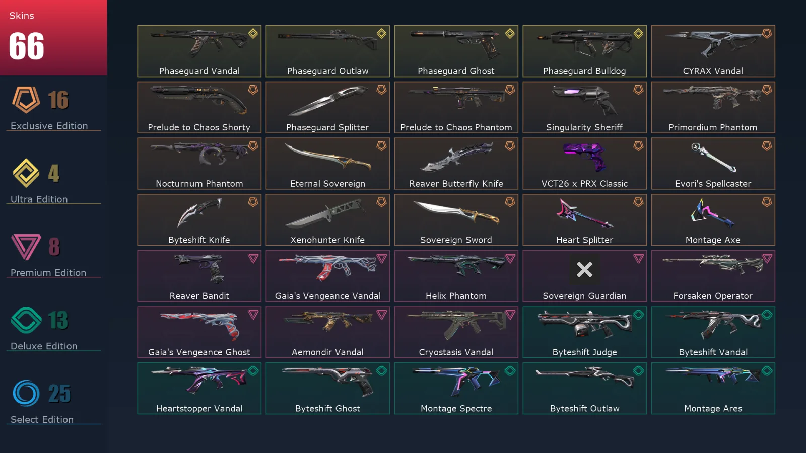 [Valorant] | EU | Level 1 | Immortal 1 | 29 Agents | 66 Skins