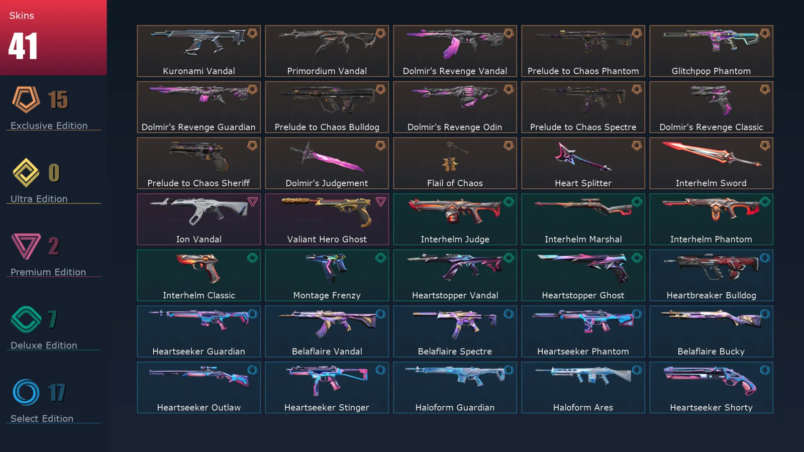 [Valorant] | EU | Level 84 | Bronze 1 | 21 Agents | 41 Skins