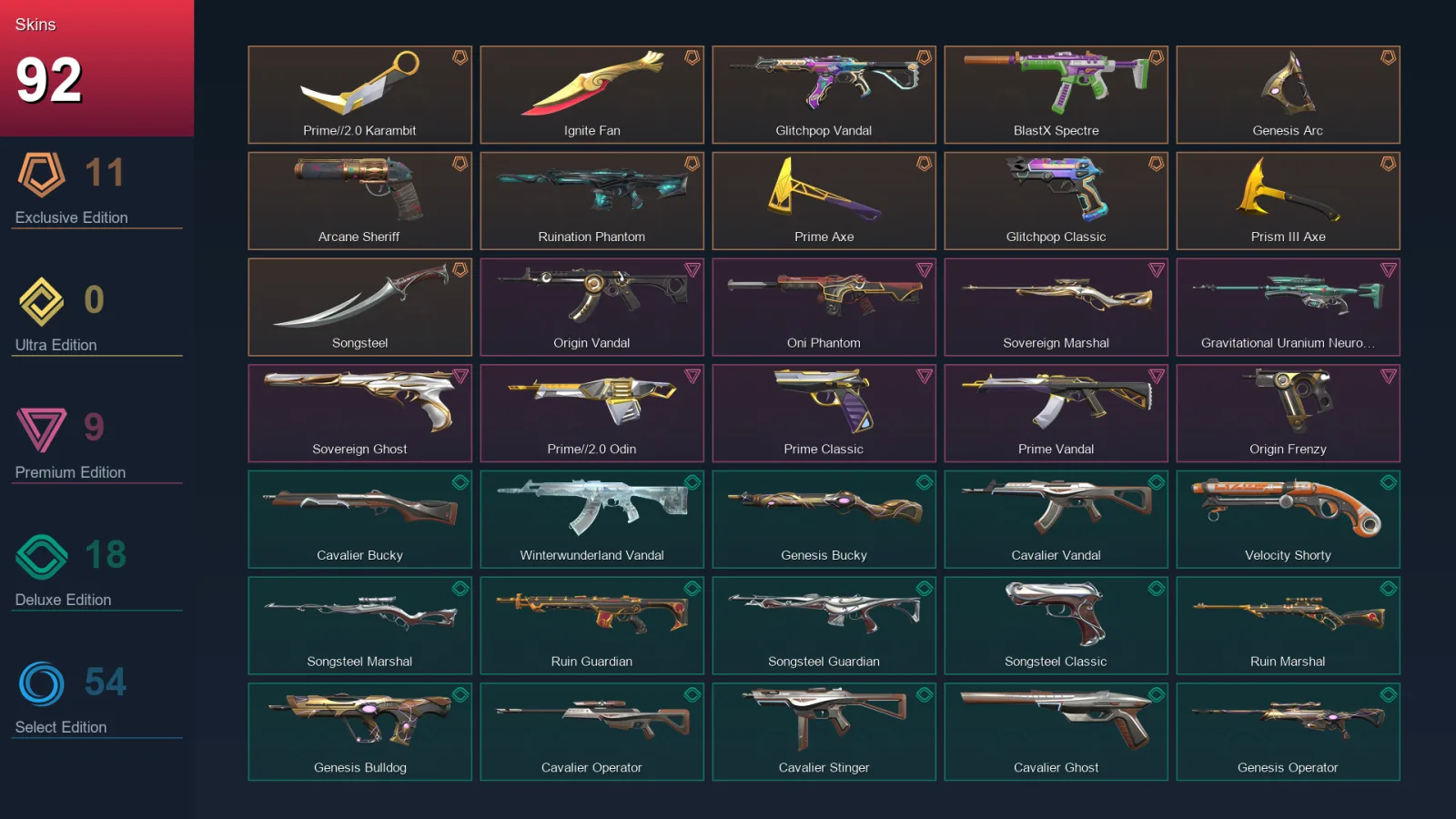 NA | Lv276 | Unranked | 92 Skin | 25 Agent | 163 Buddy