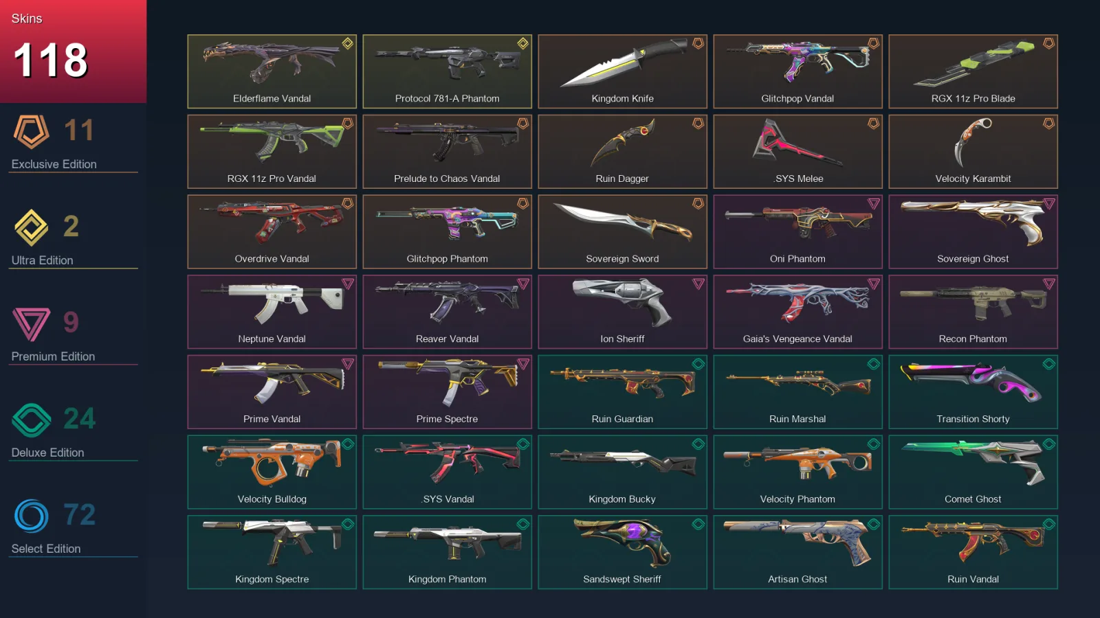 NA | Lv642 | Unranked | 118 Skin | 28 Agent | 193 Buddy