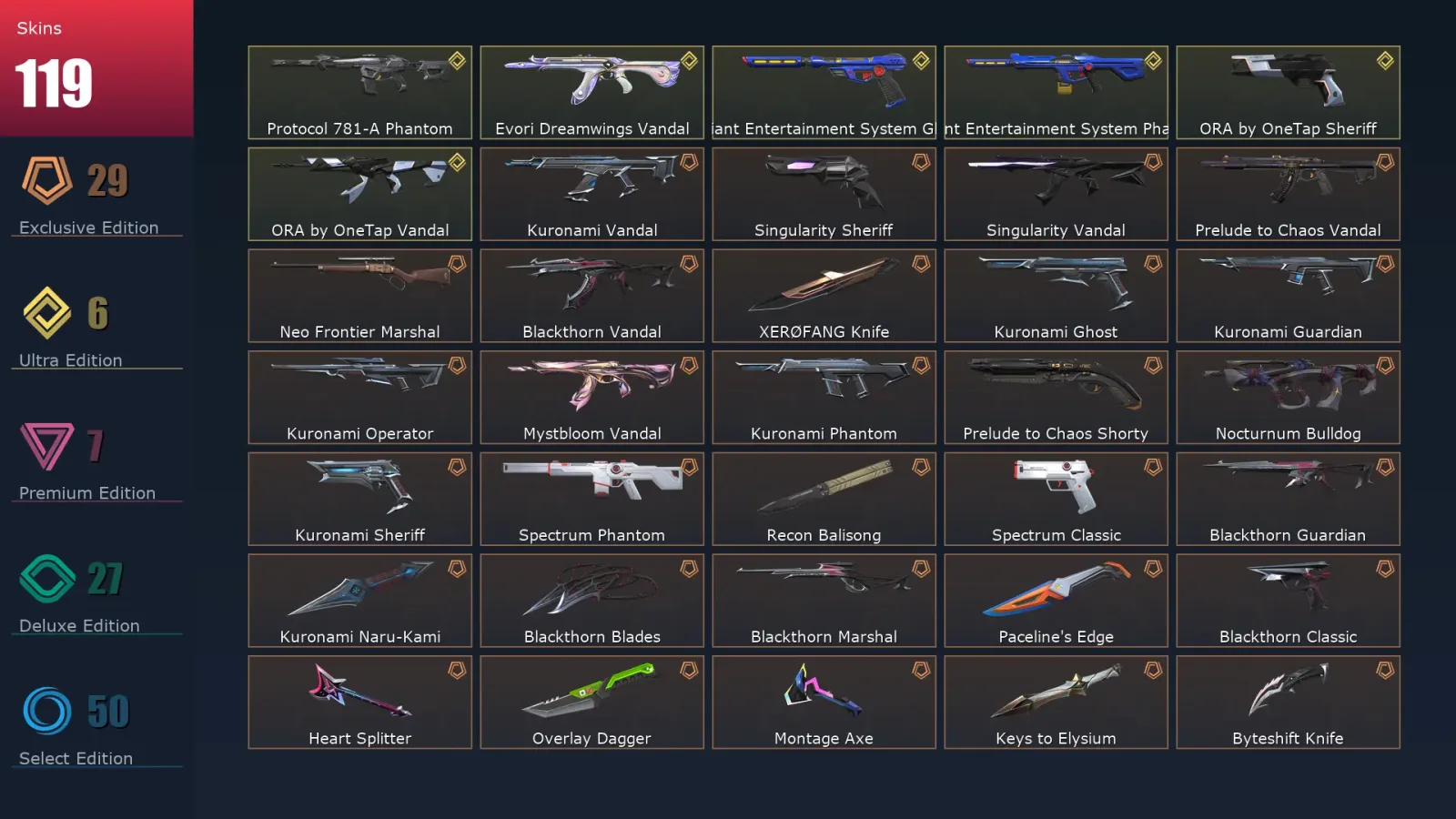 [Valorant] | EU | Level 302 | Gold 1 | 29 Agents | 119 Skins — Valorant account