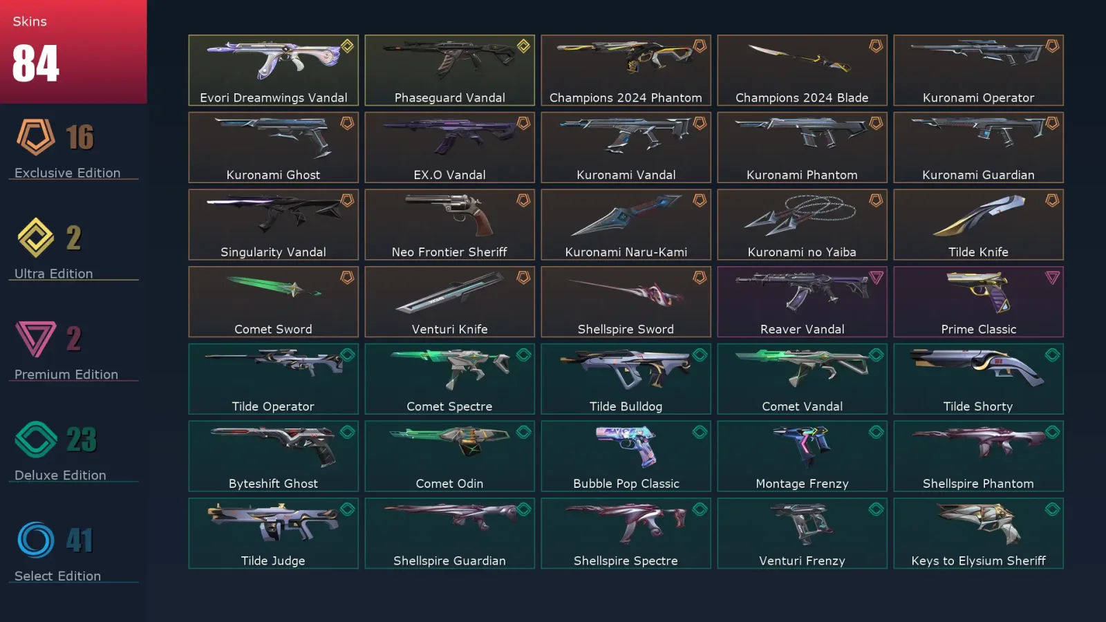 [Valorant] | EU | Level 364 | Diamond 1 | 29 Agents | 84 Skins