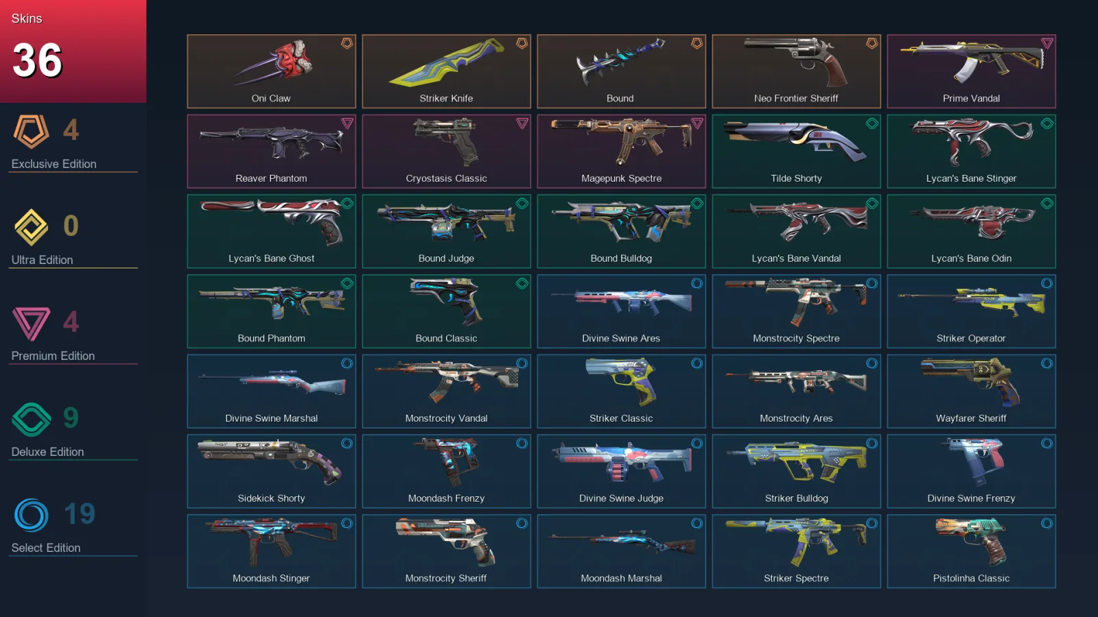 EU | Lv114 | Unranked | 36 Skin | 26 Agent | 56 Buddy