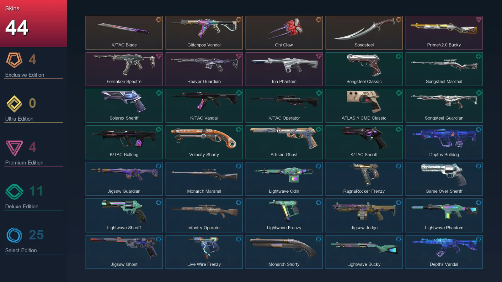AP | Lv184 | Unranked | 44 Skin | 27 Agent | 72 Buddy