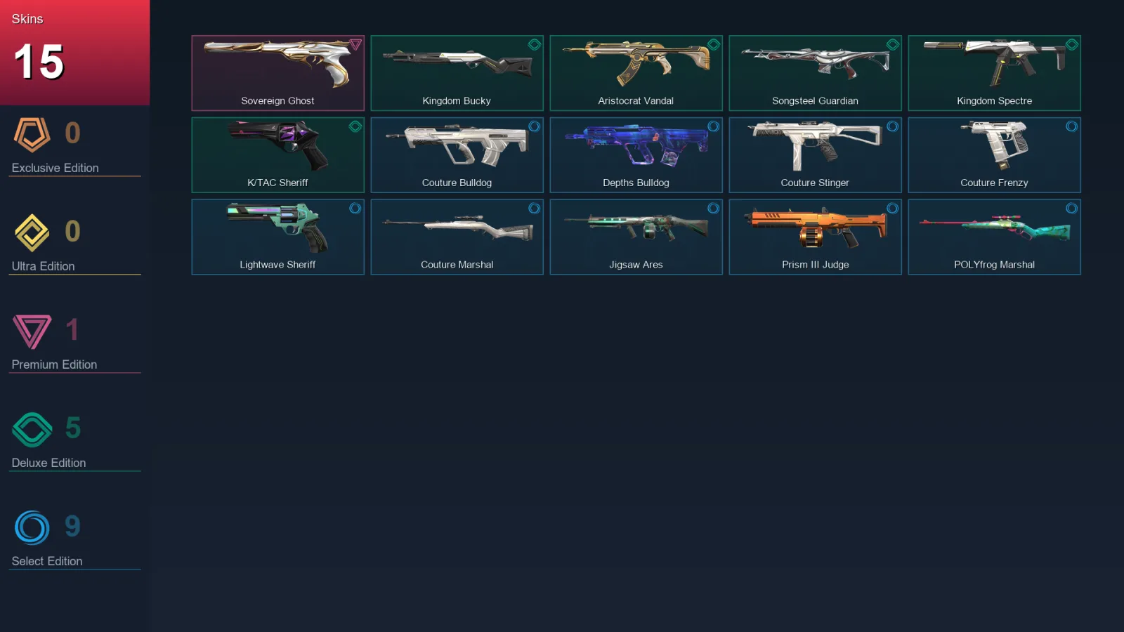EU | Lv7 | Unranked | 15 Skin | 7 Agent | 12 Buddy