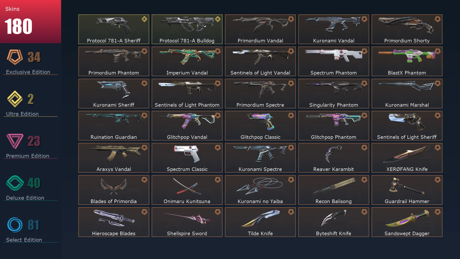 [Valorant] | EU | Level 211 | 27 Agents | 180 Skins