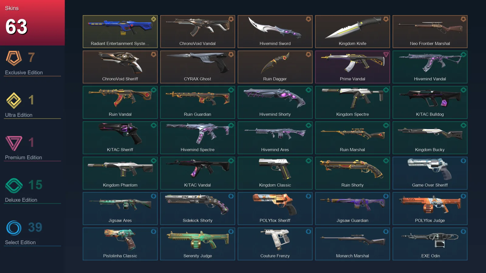 BR | Lv189 | Unranked | 63 Skin | 28 Agent | 118 Buddy