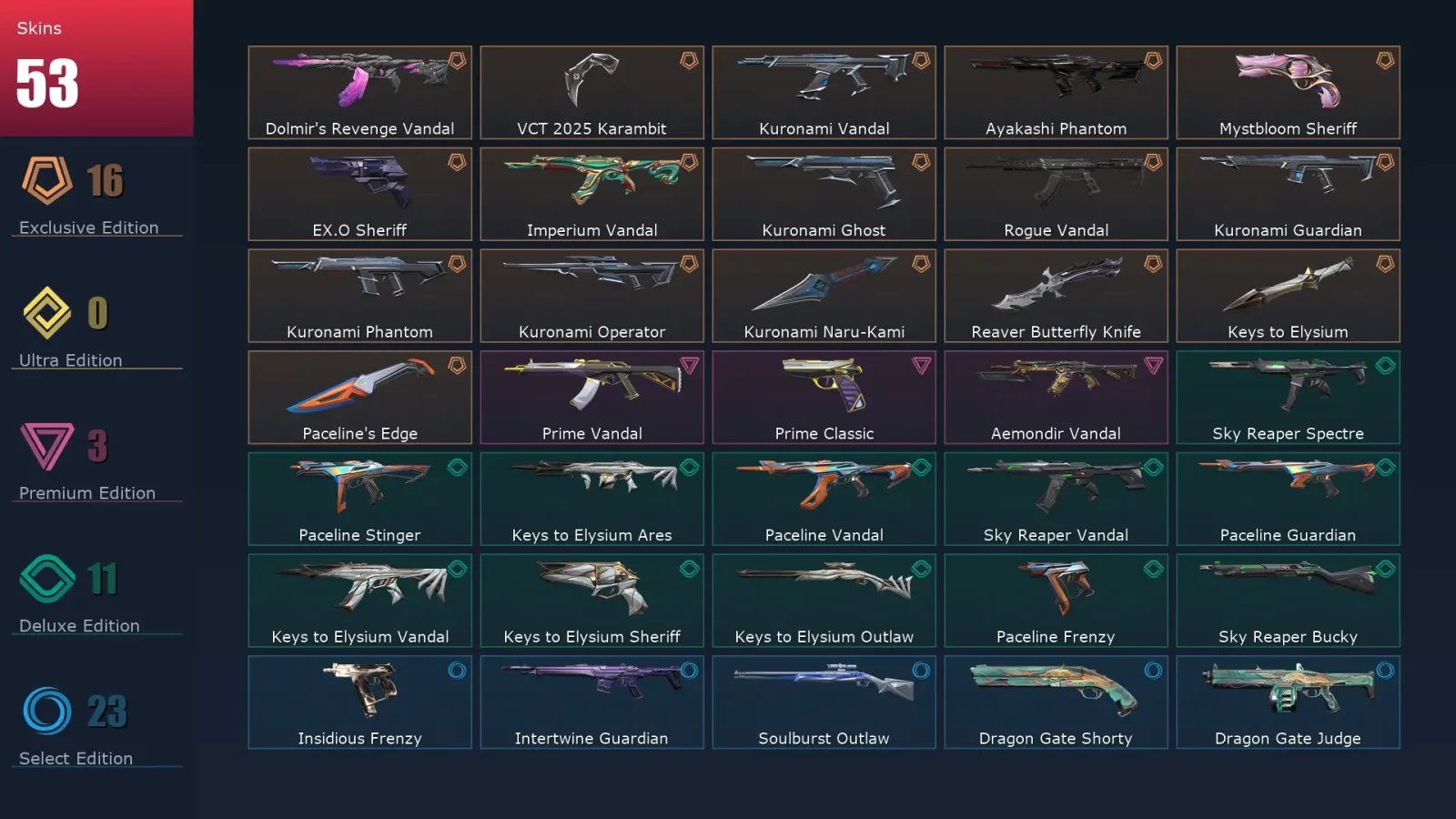 [Valorant] | EU | Level 91 | Ascendant 1 | 29 Agents | 53 Skins