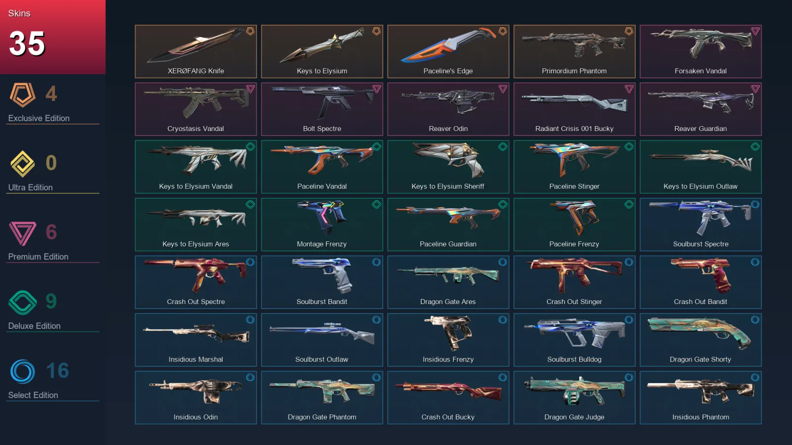 EU | XERØFANG Knife | Keys to Elysium | Paceline's Edge | Primordium Phantom | 35 Skin | 19 Agent | 32 Buddy | Lv59