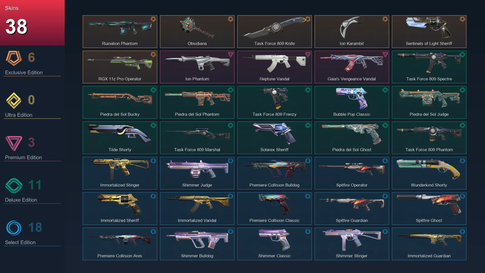 EU | Ruination Phantom | Obsidiana | Task Force 809 Knife | Ion Karambit | 38 Skin | 27 Agent | 69 Buddy | Lv174