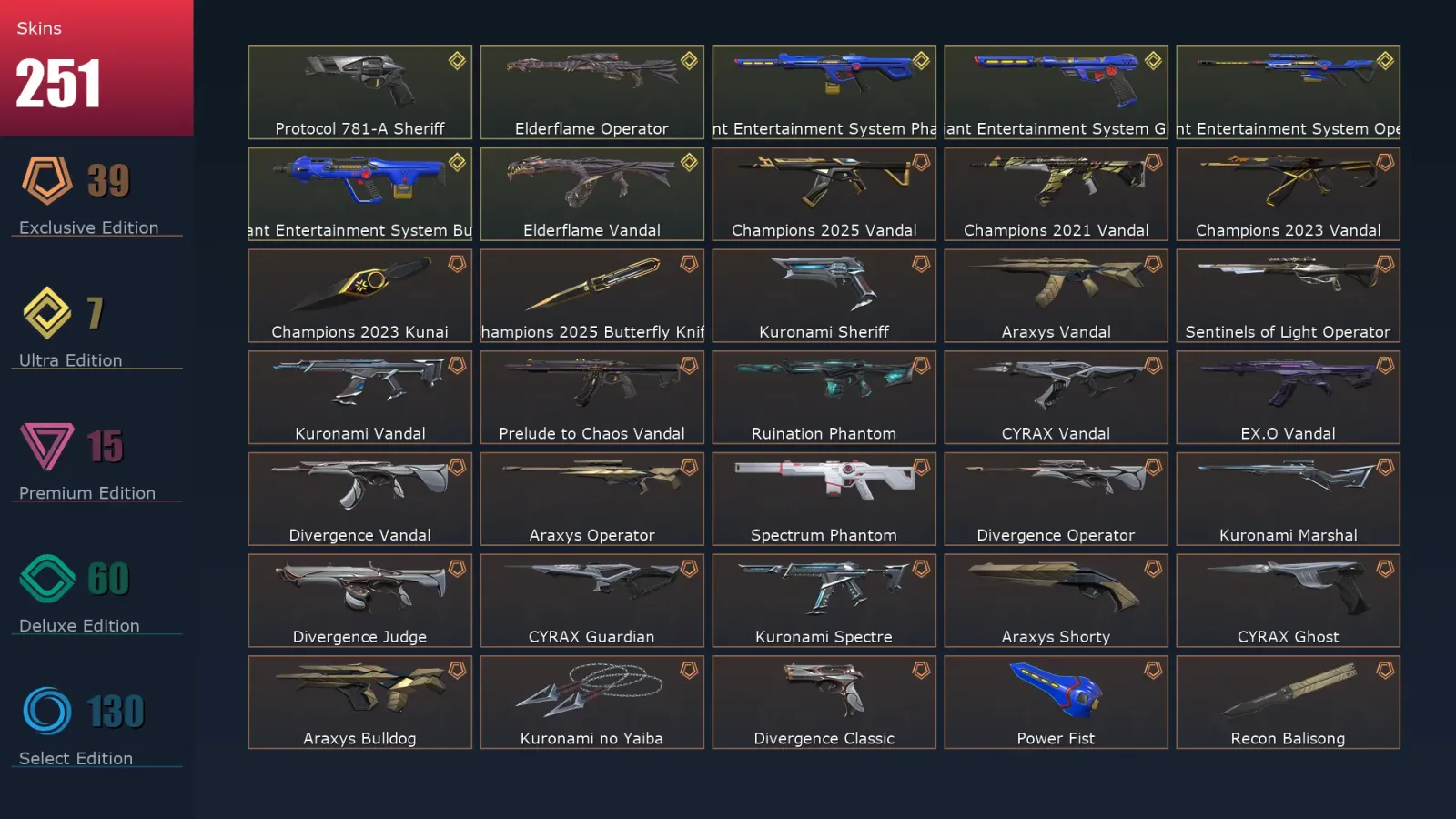 [Valorant] | EU | Level 343 | Diamond 3 | 29 Agents | 251 Skins