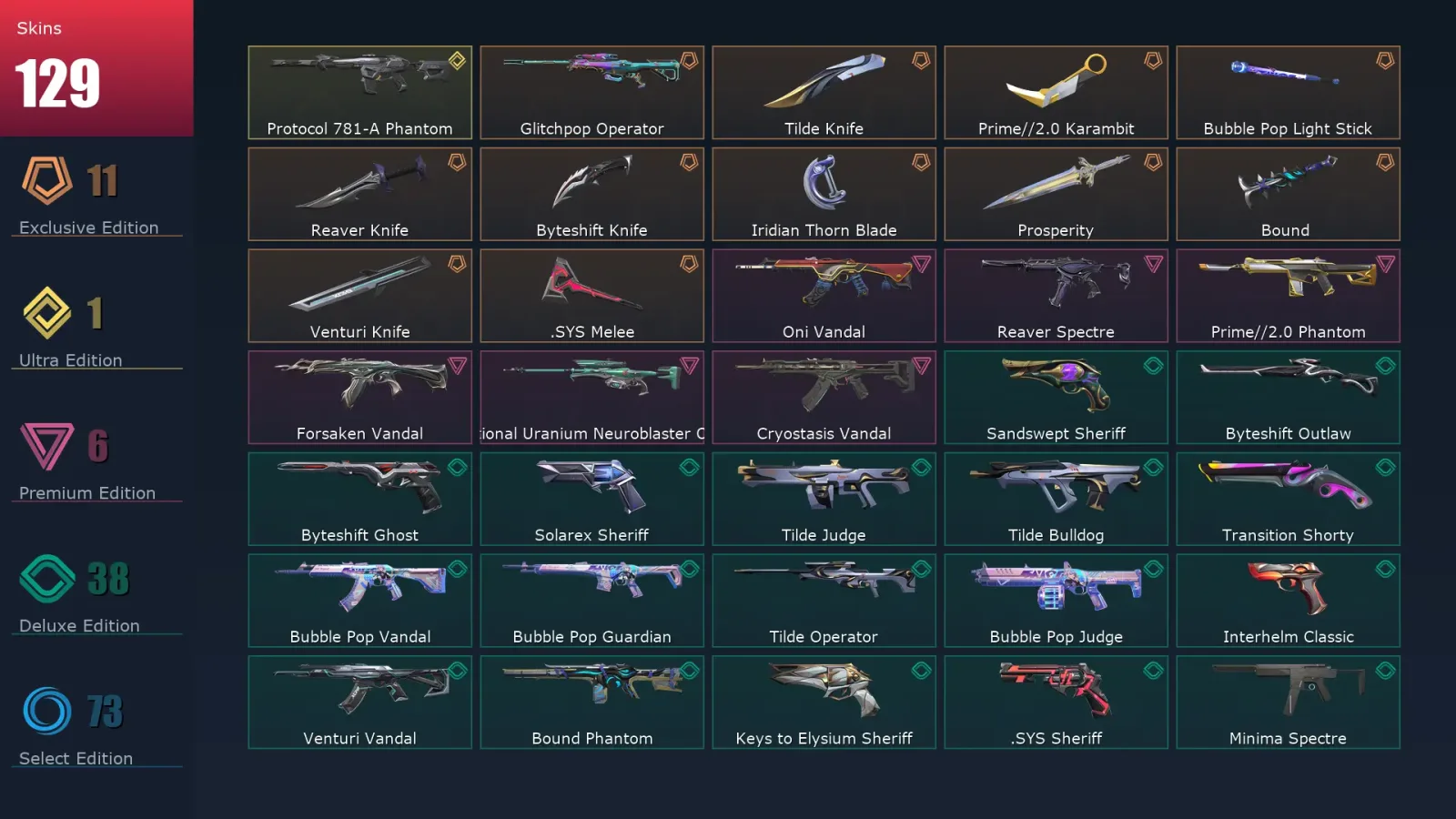 [Valorant] | EU | Level 461 | Gold 1 | 29 Agents | 129 Skins — Valorant account