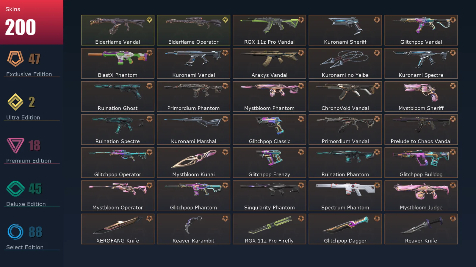 [Valorant] | EU | Level 342 | Diamond 2 | 29 Agents | 200 Skins