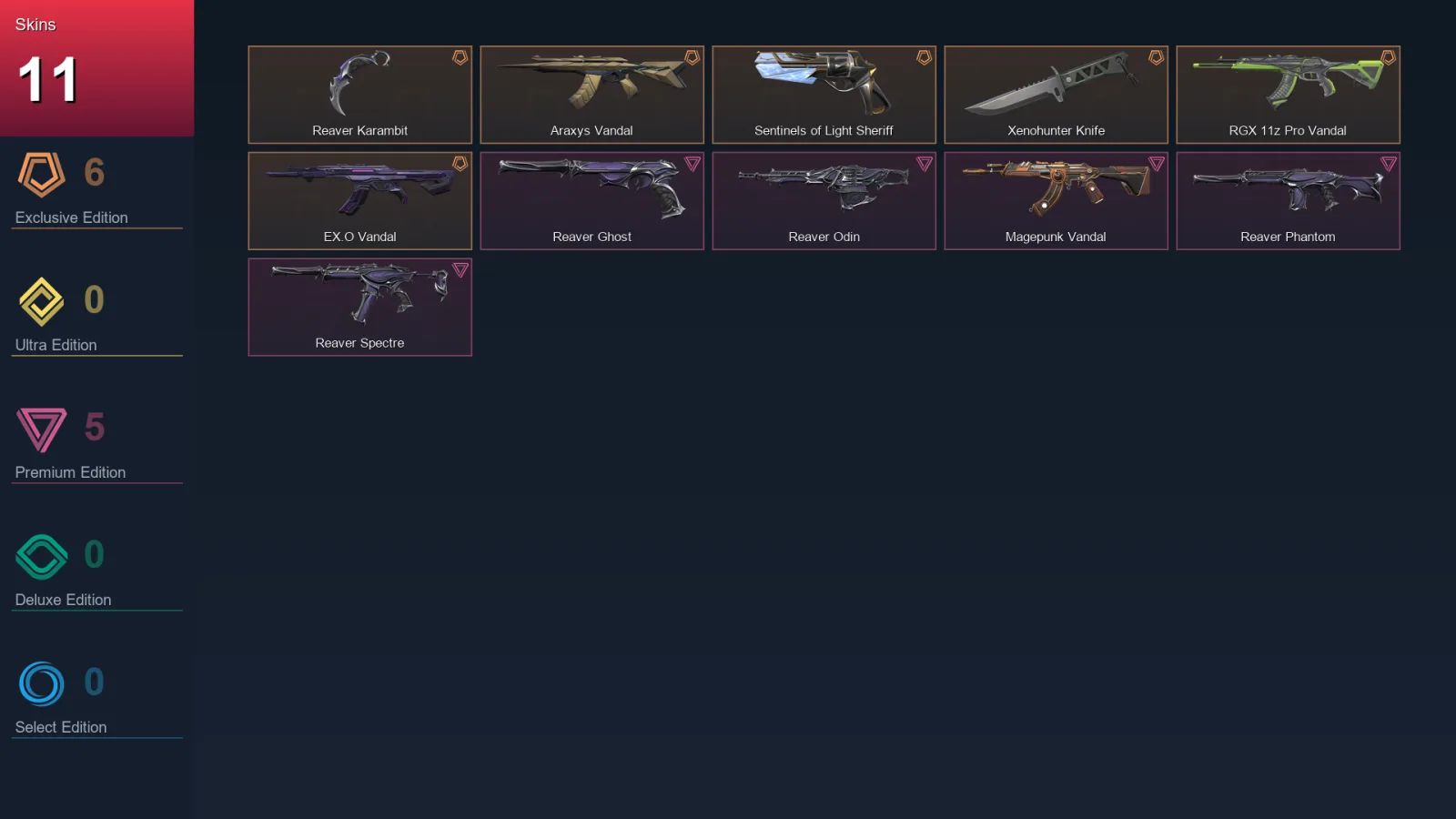 AP | Lv50 | Unranked | 11 Skin | 18 Agent | 33 Buddy
