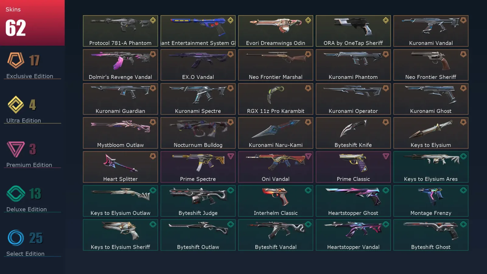 [Valorant] | EU | Level 161 | Diamond 3 | 29 Agents | 62 Skins