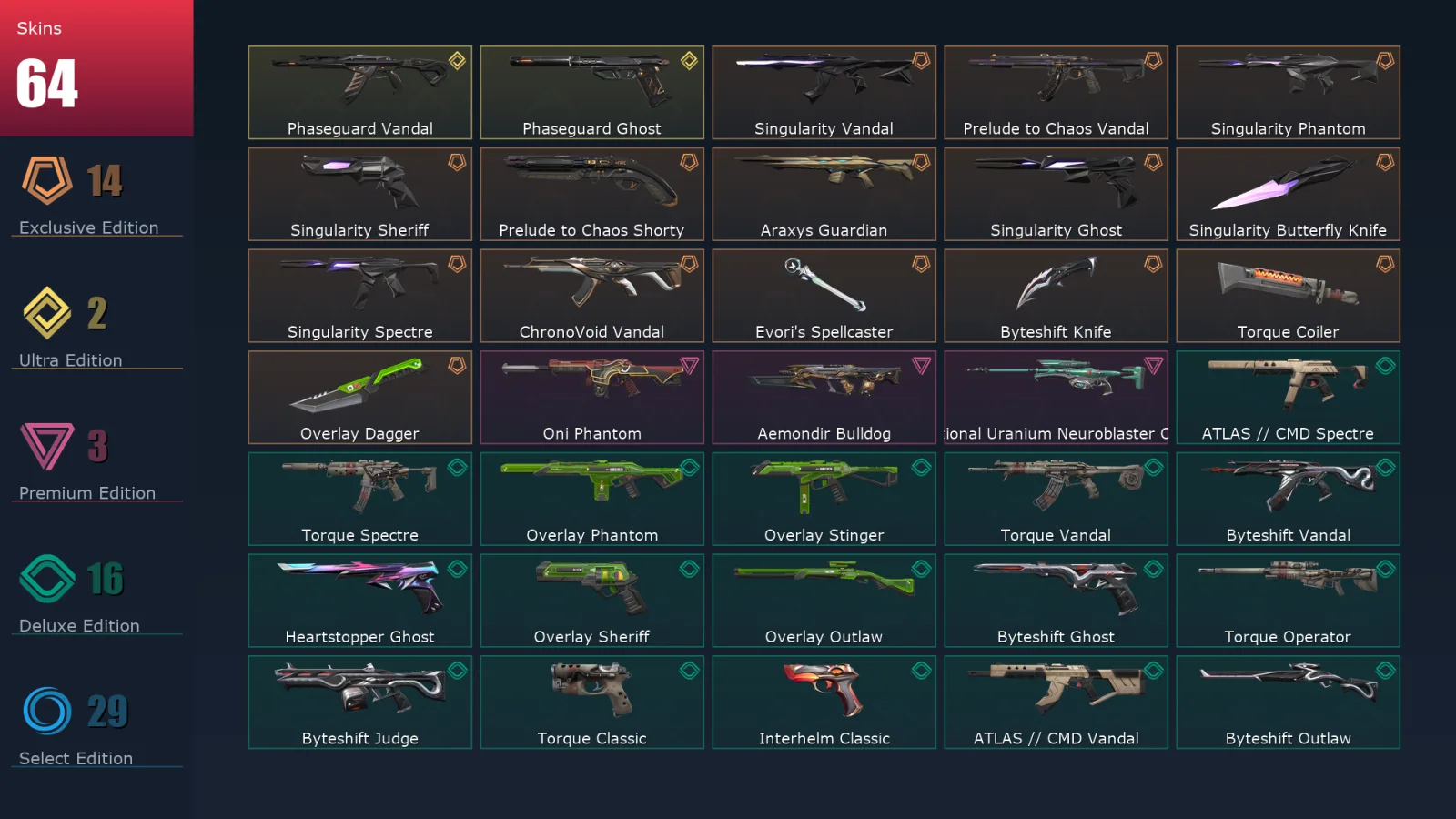 [Valorant] | EU | Level 103 | 26 Agents | 64 Skins