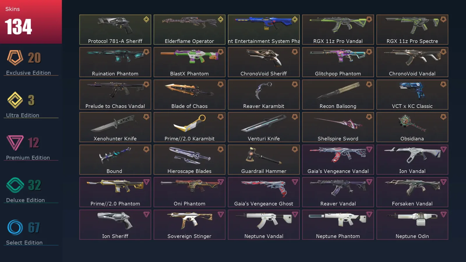 [Valorant] | EU | Level 230 | 28 Agents | 134 Skins