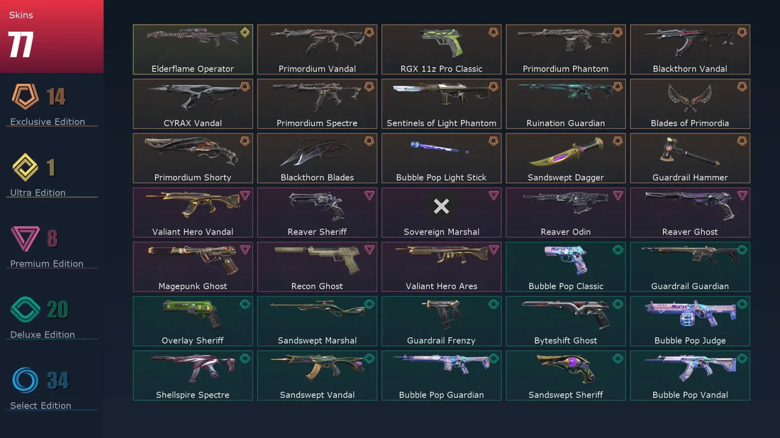 [Valorant] | EU | Level 1 | Immortal 1 | 29 Agents | 77 Skins — Valorant account