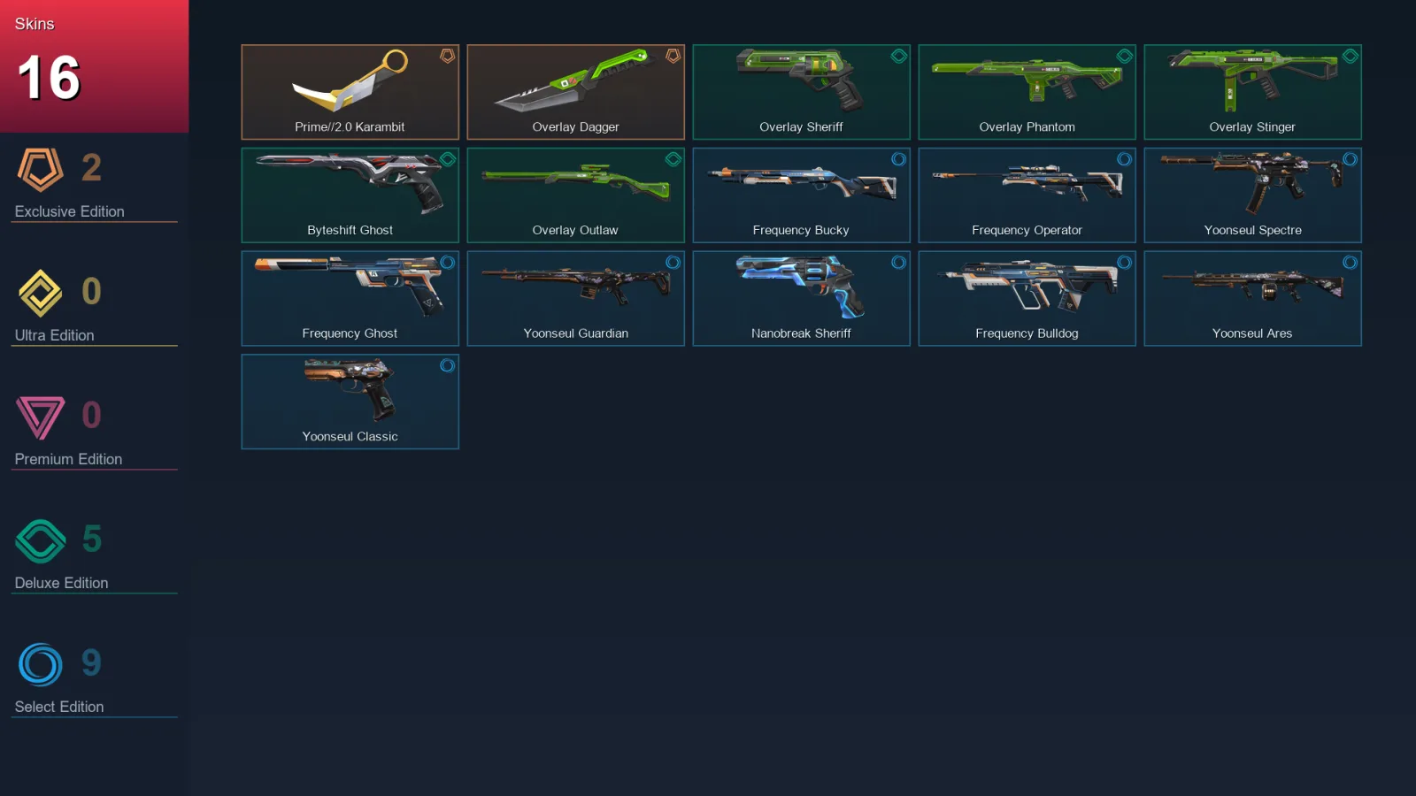 EU | Lv58 | Unranked | 16 Skin | 20 Agent | 32 Buddy
