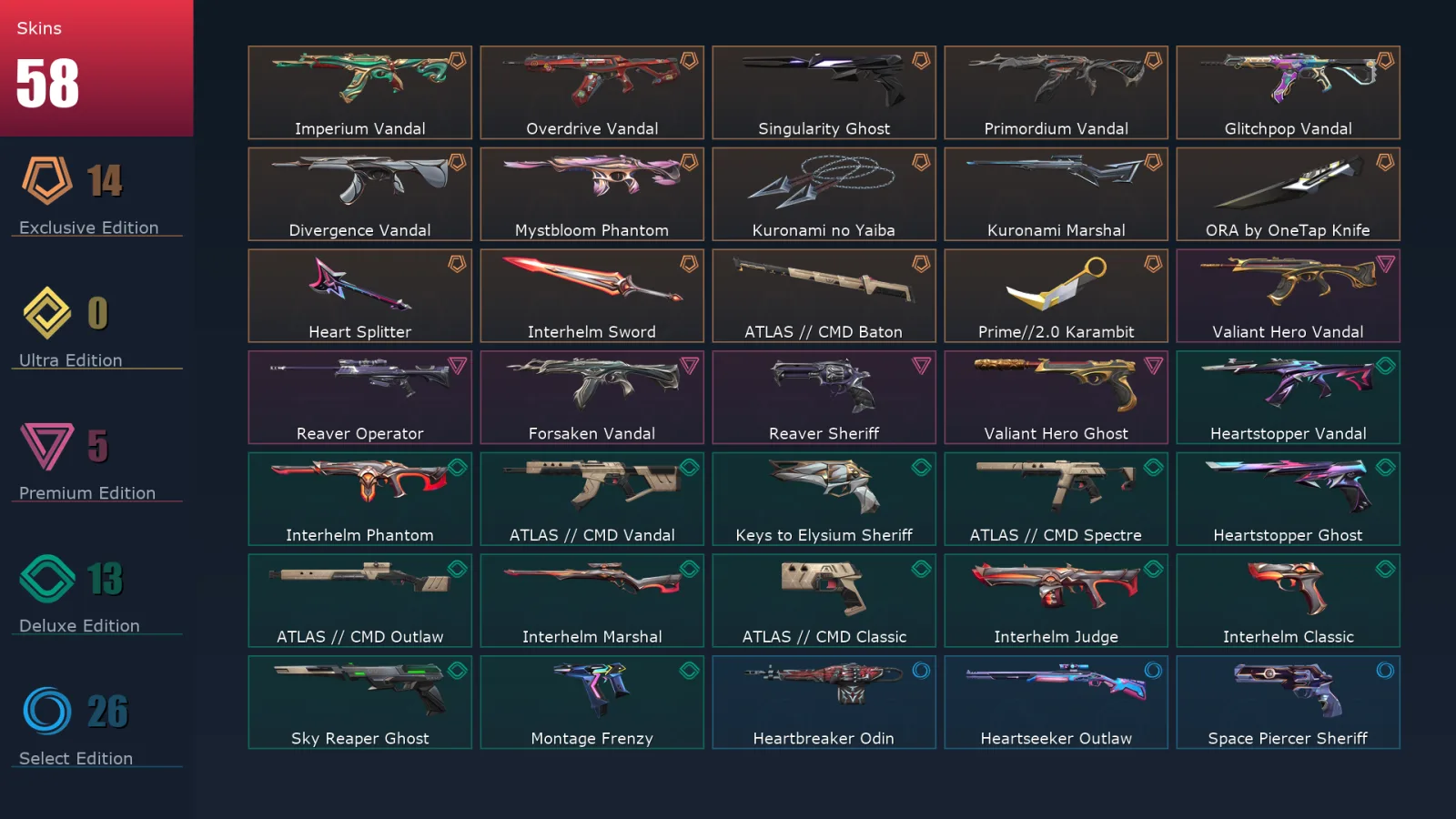 [Valorant] | EU | Level 1 | Radiant | 27 Agents | 58 Skins