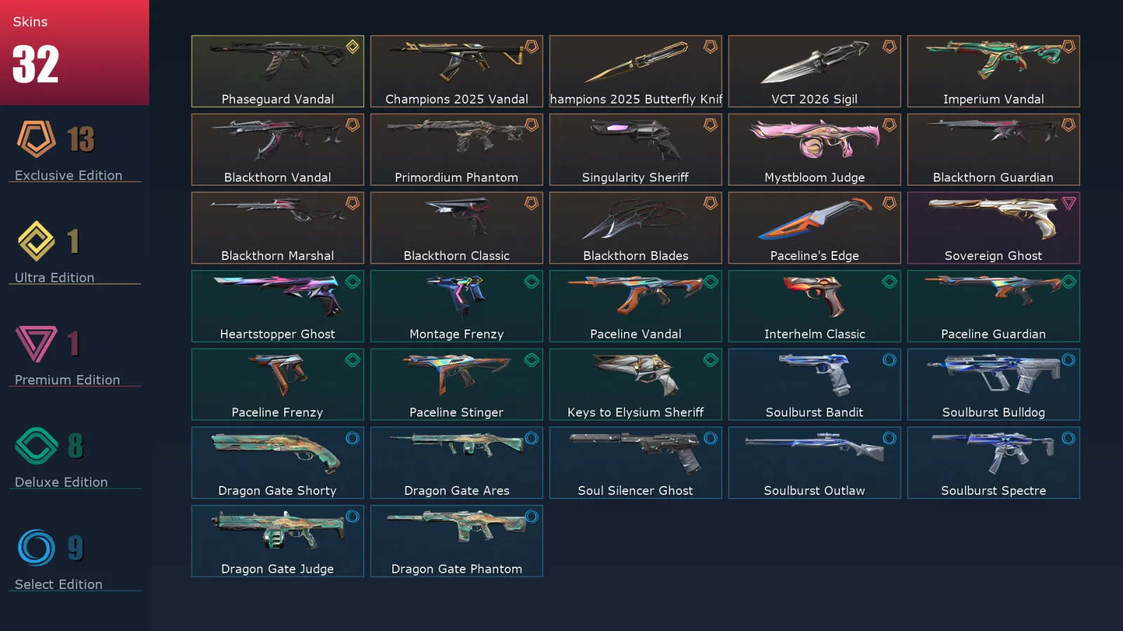 [Valorant] | EU | Level 163 | Ascendant 1 | 29 Agents | 32 Skins