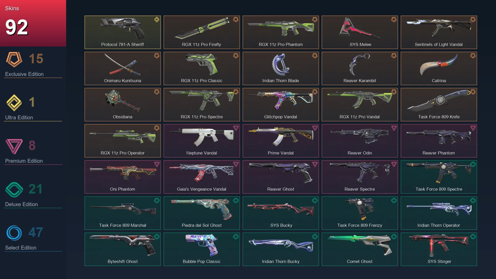 AP | Lv336 | Unranked | 92 Skin | 28 Agent | 151 Buddy