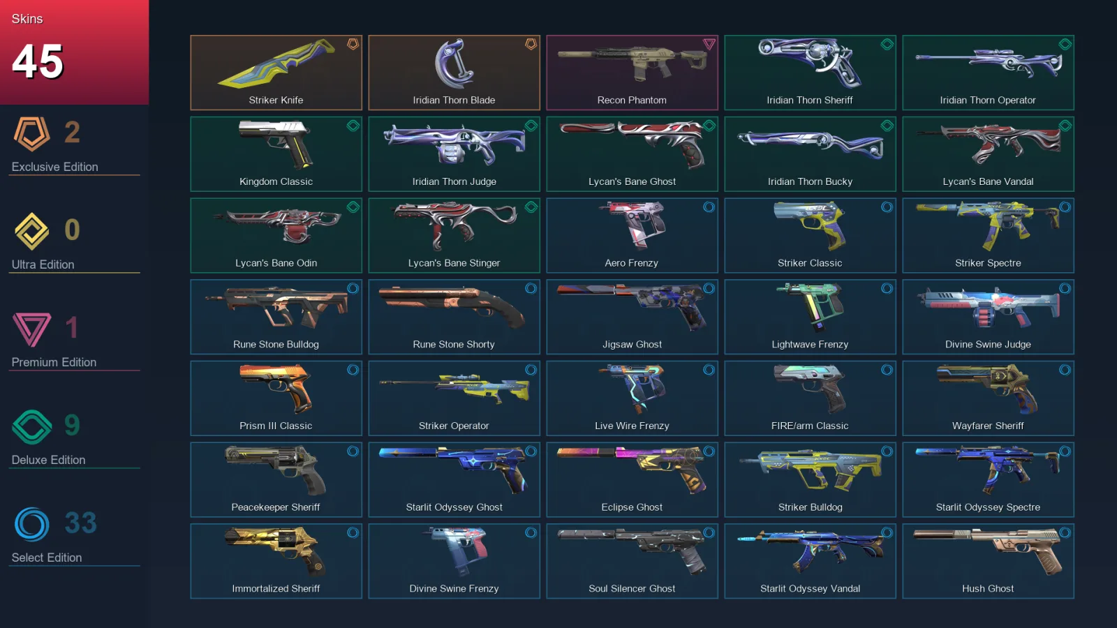 EU | Lv215 | Unranked | 45 Skin | 22 Agent | 74 Buddy