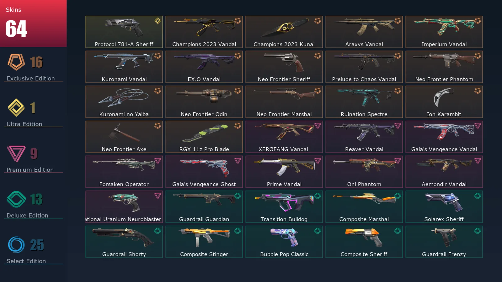 [Valorant] | EU | Level 194 | 28 Agents | 64 Skins
