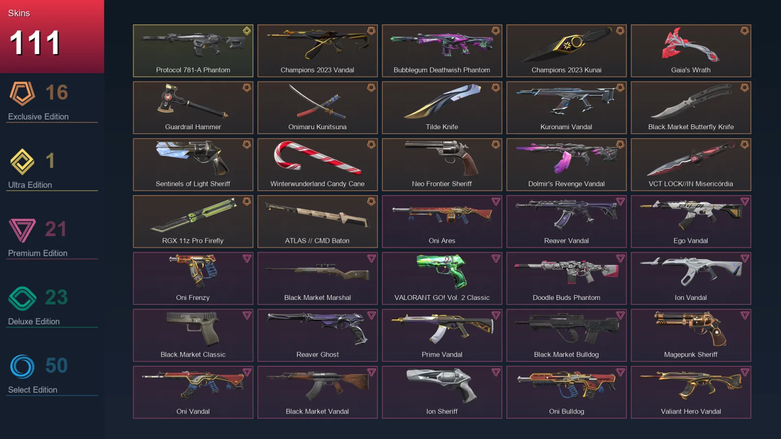 EU | Champions 2023 Vandal | Bubblegum Deathwish Phantom | Champions 2023 Kunai | Gaia's Wrath | 111 Skin | 27 Agent | 78 Buddy | Lv111