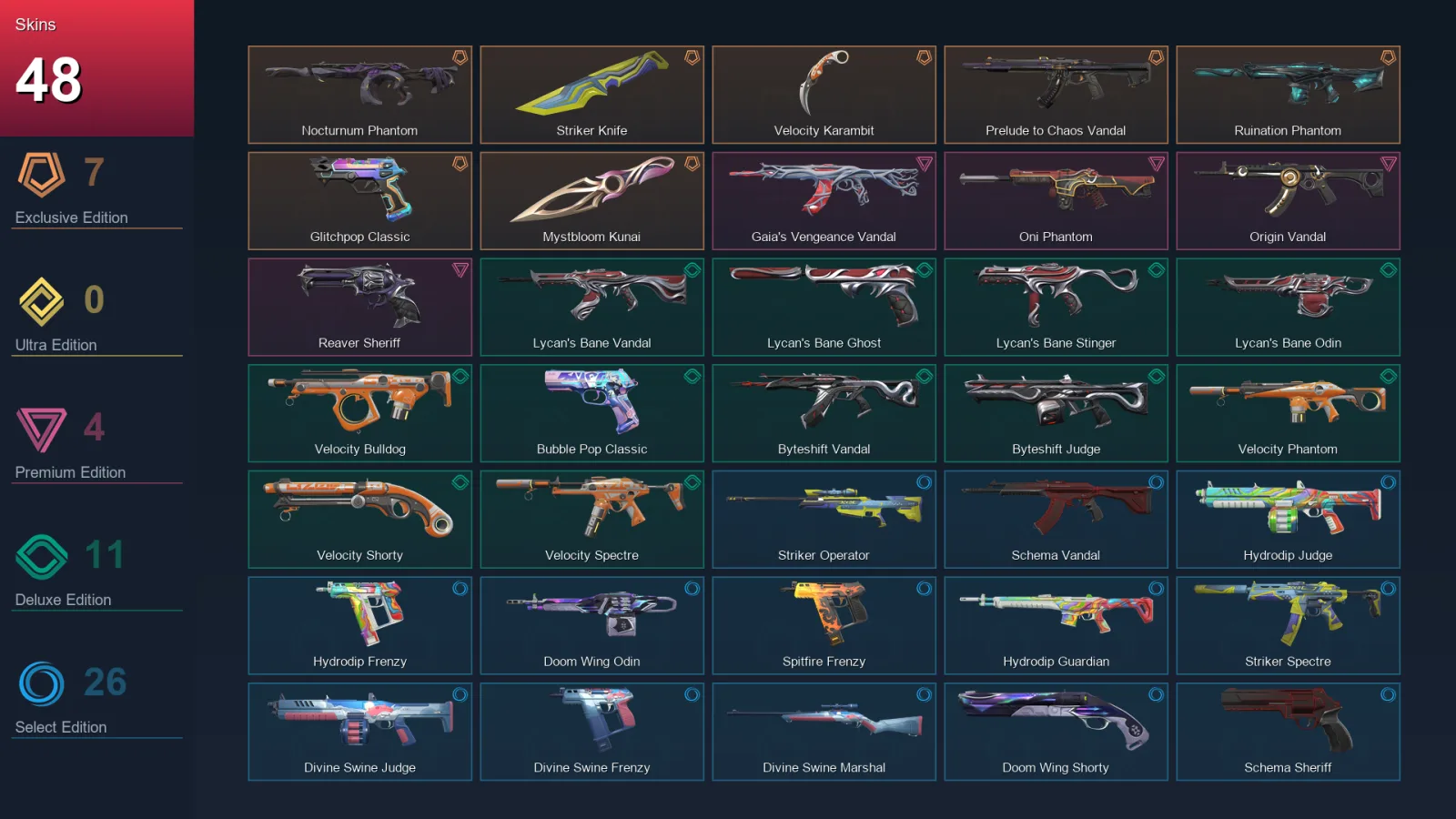 EU | Lv164 | Unranked | 48 Skin | 28 Agent | 103 Buddy