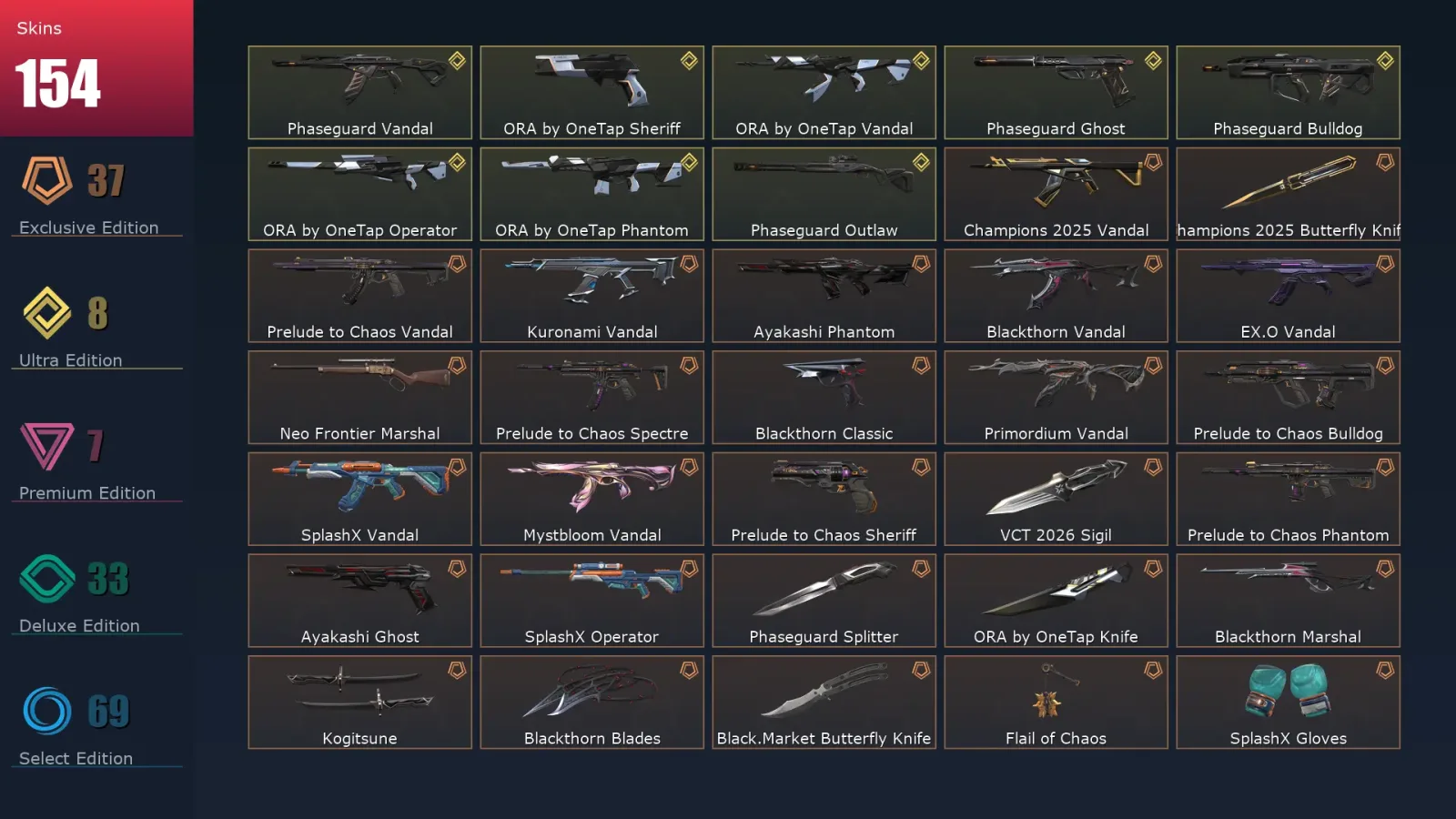 [Valorant] | EU | Level 211 | 29 Agents | 154 Skins
