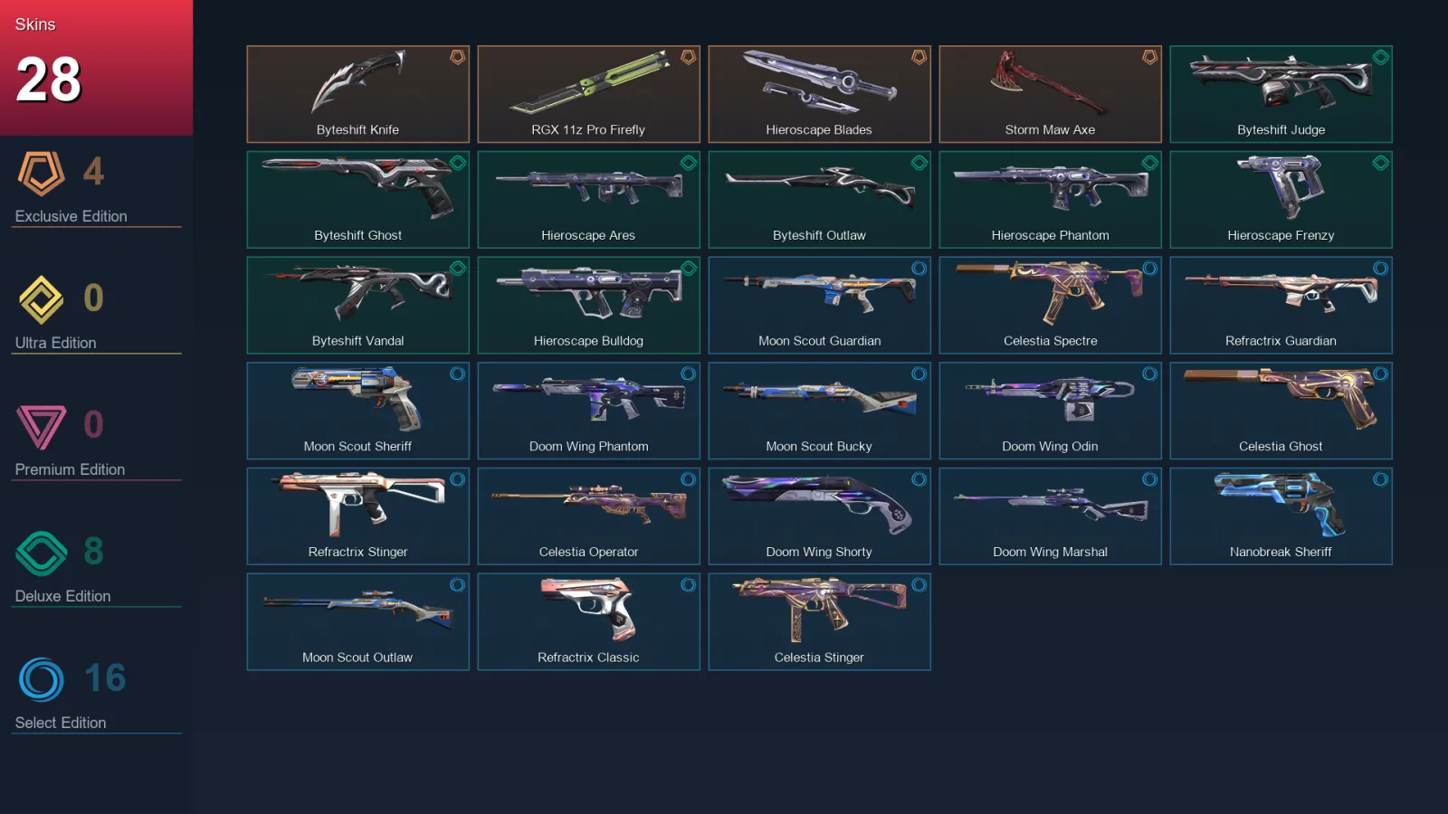 EU | Byteshift Knife | RGX 11z Pro Firefly | Hieroscape Blades | Storm Maw Axe | 28 Skin | 26 Agent | 41 Buddy | Lv89