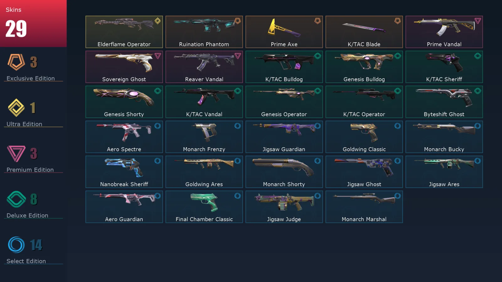 [Valorant] | EU | Level 164 | 27 Agents | 29 Skins