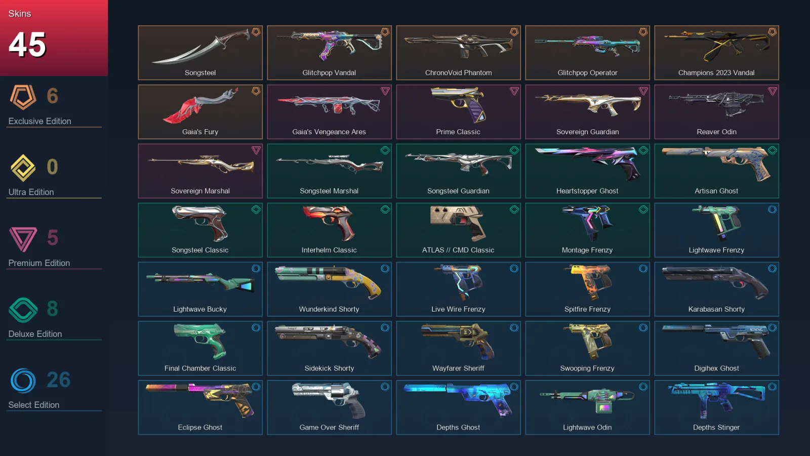 AP | Lv301 | Unranked | 45 Skin | 29 Agent | 129 Buddy
