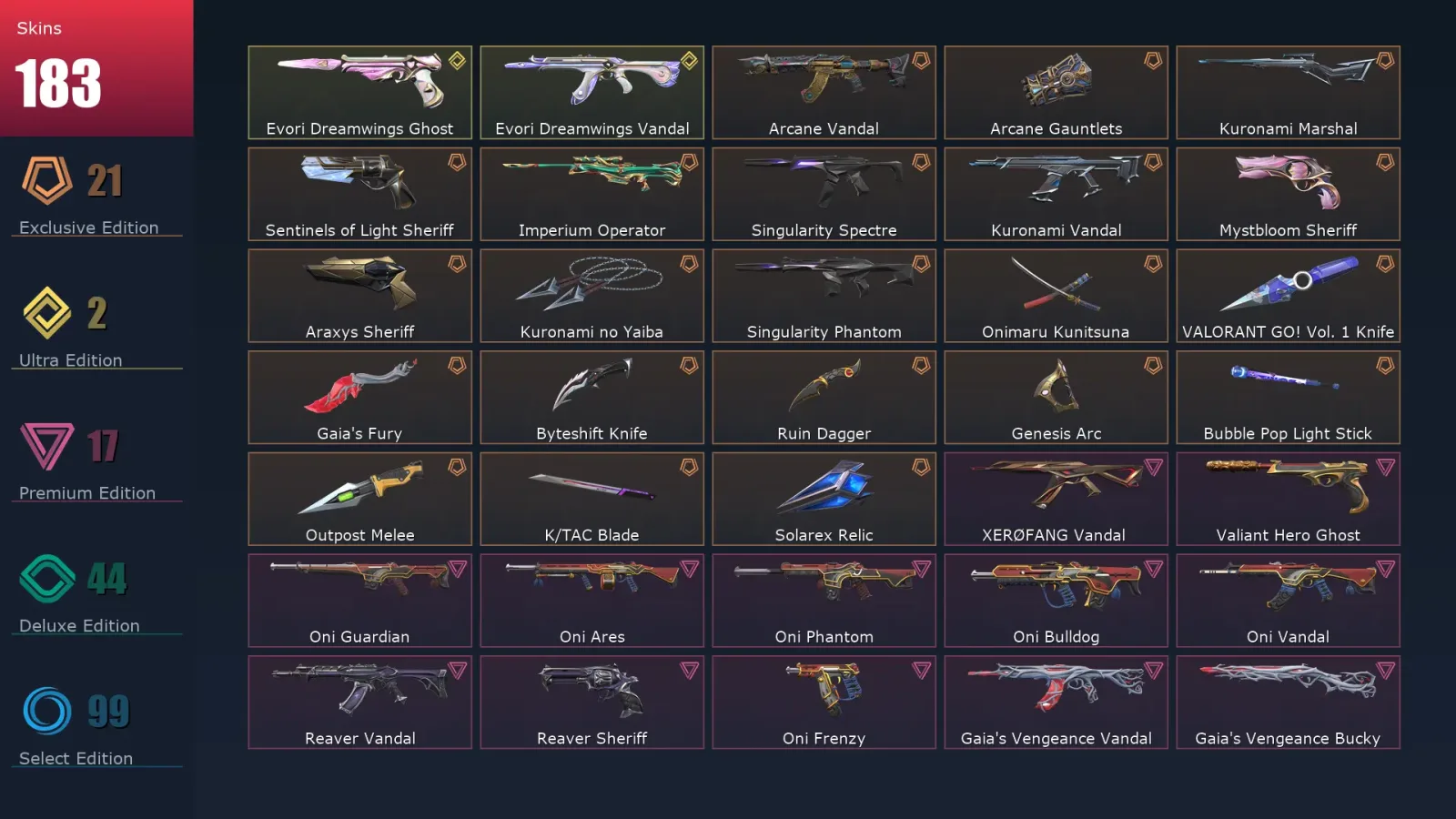 [Valorant] | EU | Level 245 | 28 Agents | 183 Skins